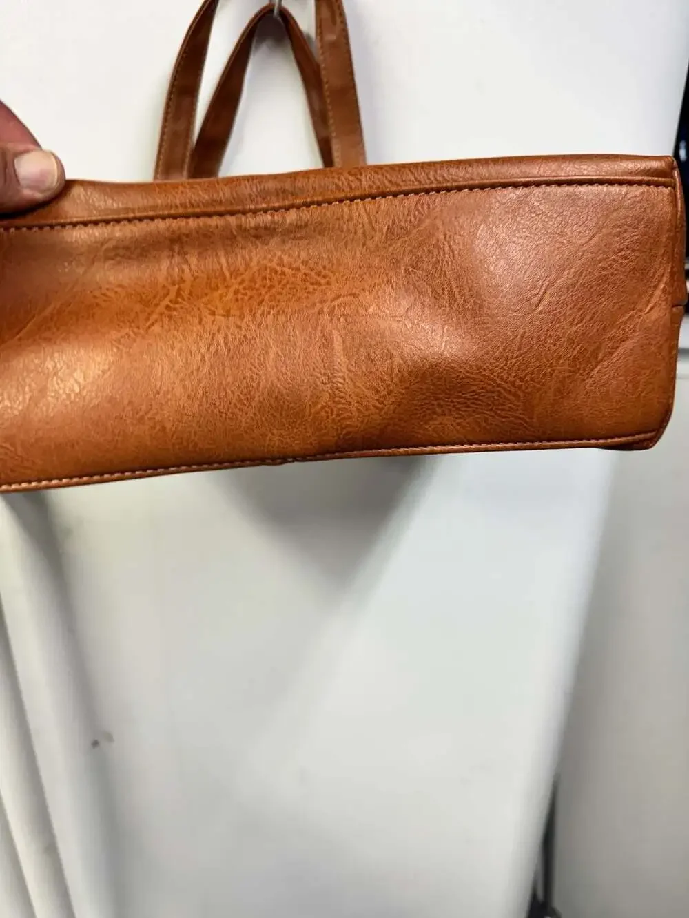 b.o.c. Brown Faux Leather and Straw-Texture Satchel Handbag